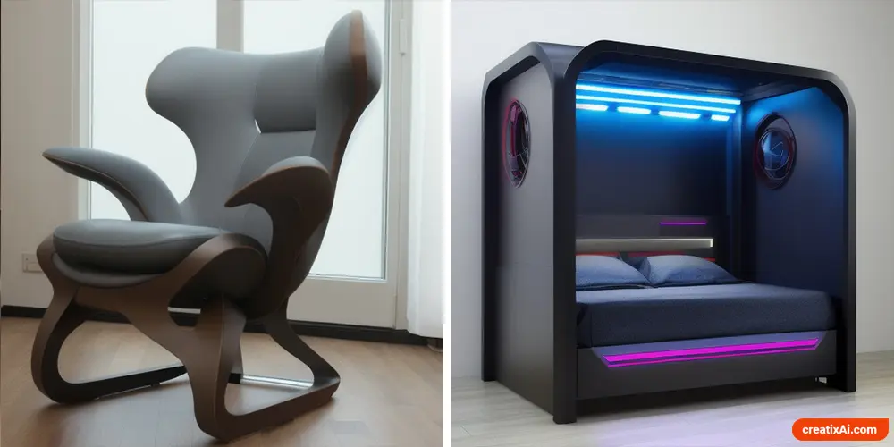 two examples of AI-generated images featuring unique and creative furniture designs, offering inspiration for furniture designers and enthusiasts.