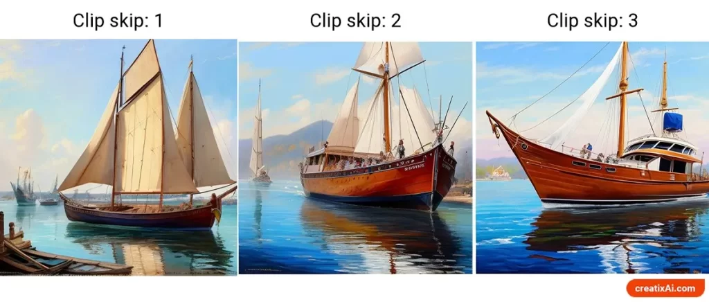 visual examples of testing how clip skip affect ai image generation