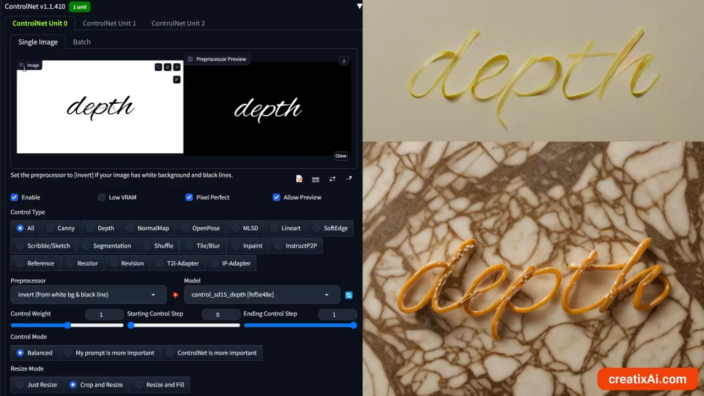 ControlNet Depth stylizing text